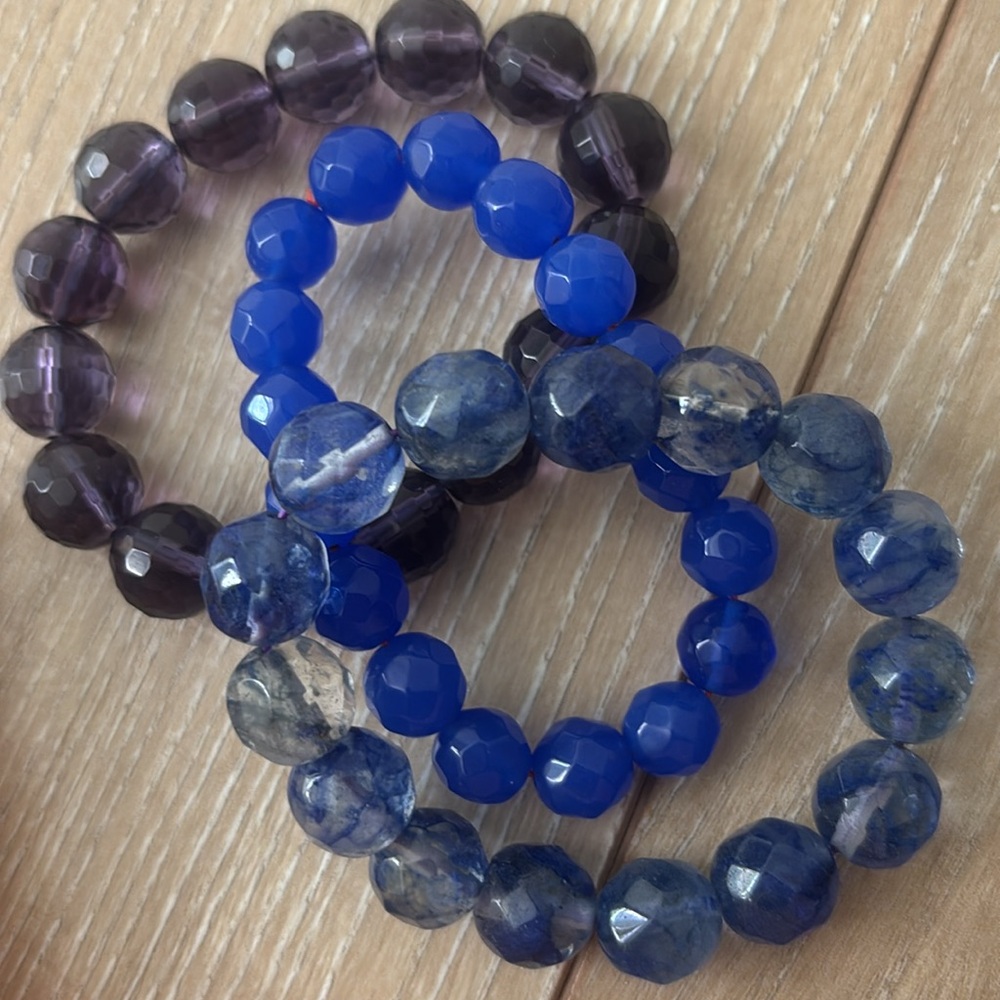Blue and Purple Genuine Crystal Elastic Bracelet Set